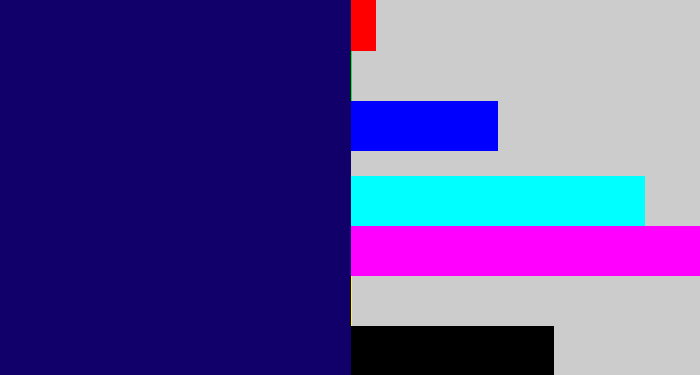 Hex color #11006a - deep blue