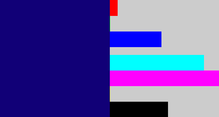 Hex color #110077 - deep blue