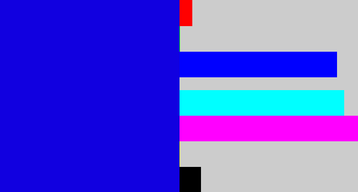 Hex color #1100e0 - ultramarine blue