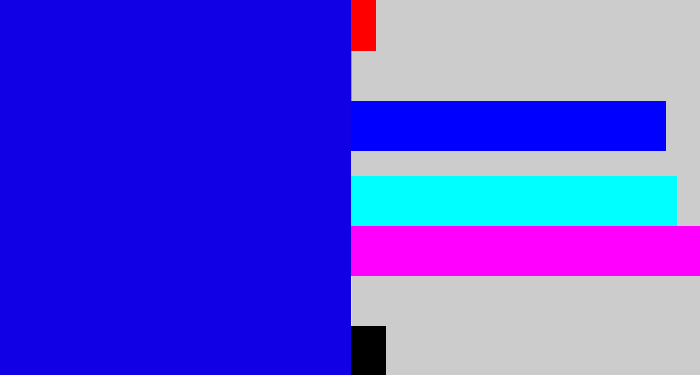 Hex color #1100e5 - ultramarine blue