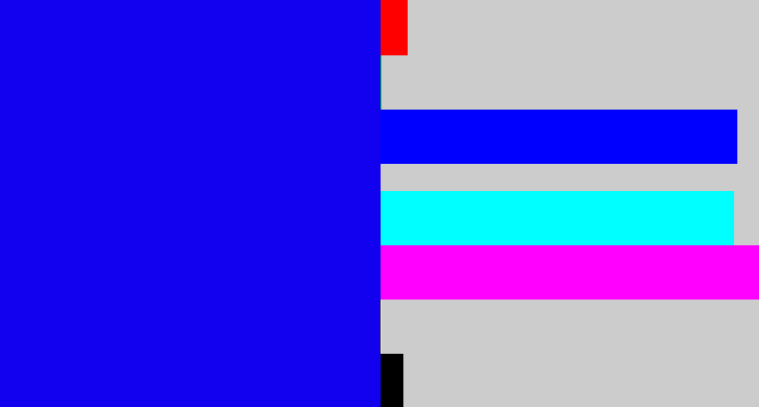 Hex color #1101ef - strong blue