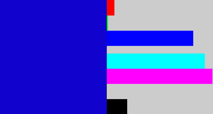Hex color #1102ce - ultramarine blue