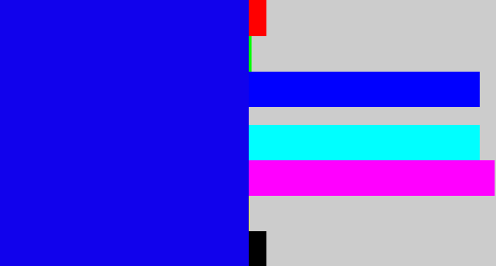Hex color #1102ec - strong blue