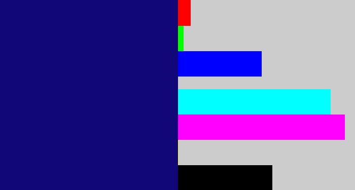 Hex color #110778 - deep blue