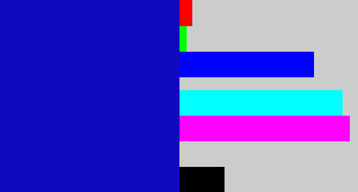 Hex color #1109be - ultramarine