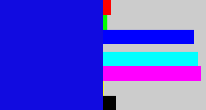 Hex color #110be0 - ultramarine blue