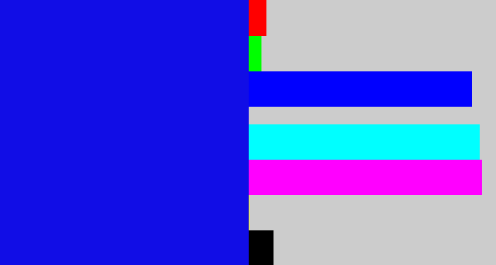Hex color #110de6 - ultramarine blue