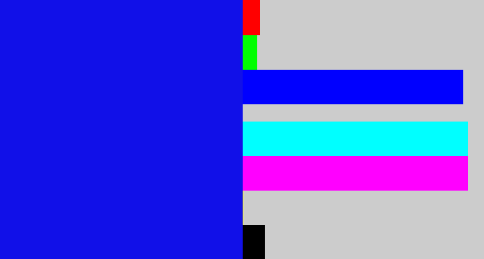Hex color #1110e8 - ultramarine blue