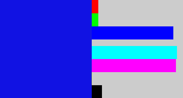 Hex color #1112e3 - ultramarine blue