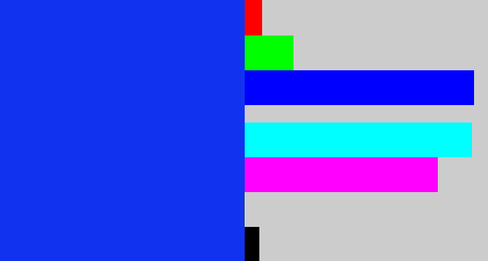 Hex color #1133ef - vivid blue