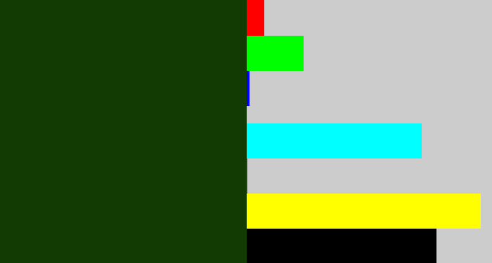 Hex color #113b03 - hunter green