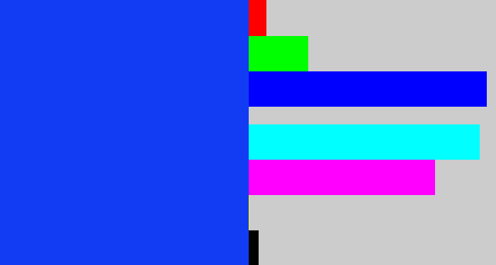 Hex color #113cf4 - vibrant blue