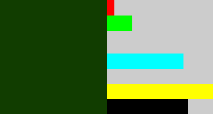 Hex color #113d00 - forrest green