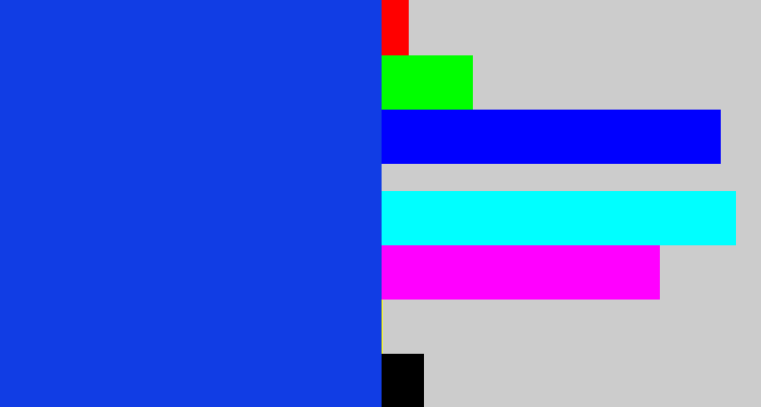 Hex color #113de4 - blue