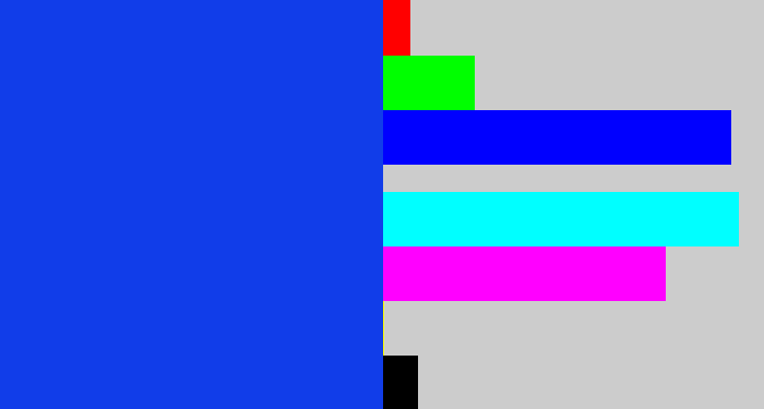 Hex color #113de9 - blue