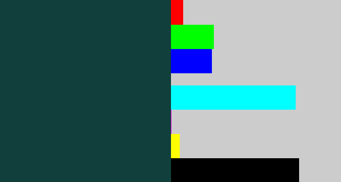 Hex color #113f3c - dark blue grey