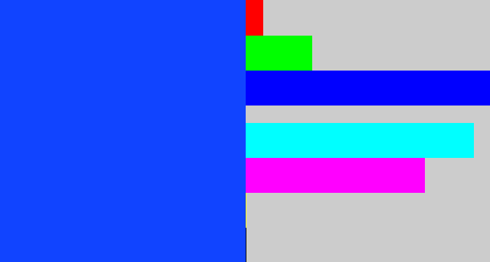 Hex color #1144ff - electric blue