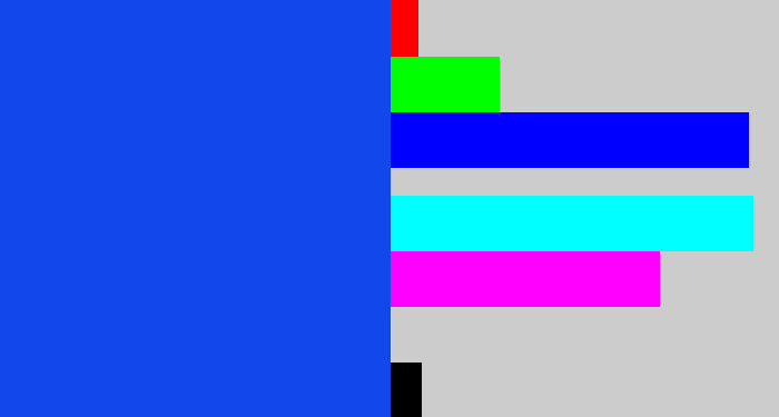 Hex color #1148eb - blue
