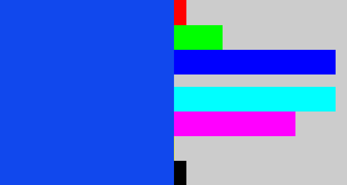 Hex color #1148ed - blue