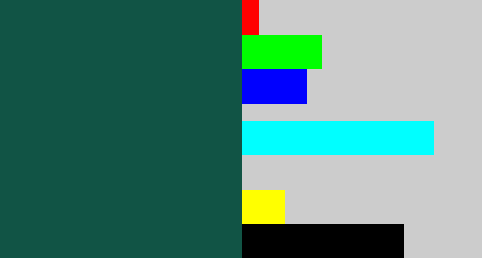 Hex color #115445 - dark blue green