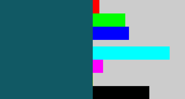 Hex color #115964 - dark turquoise