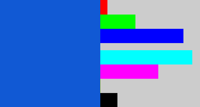 Hex color #1159d4 - azul