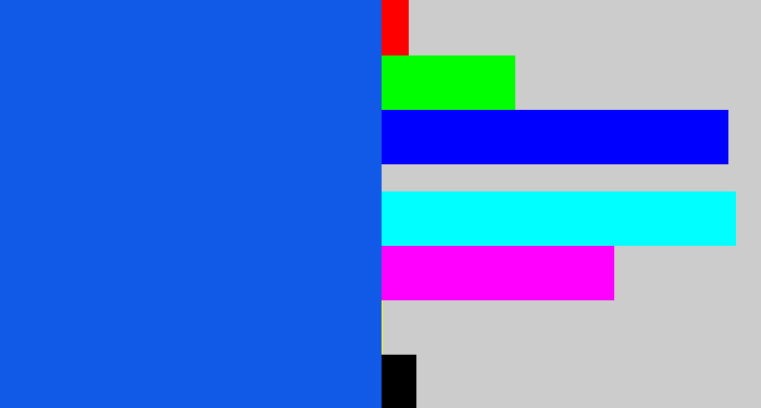 Hex color #1159e7 - azul