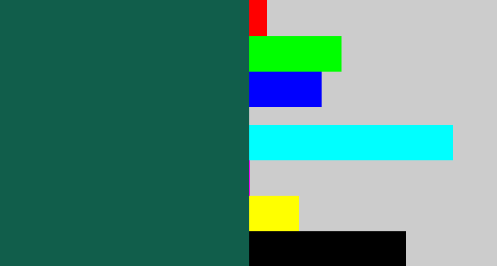 Hex color #115e4b - dark green blue