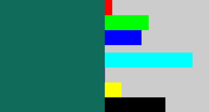 Hex color #116b5a - dark green blue