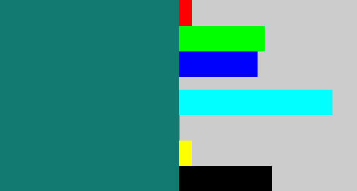Hex color #117a71 - blue green