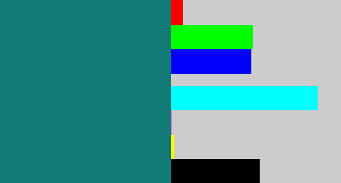 Hex color #117a77 - blue green