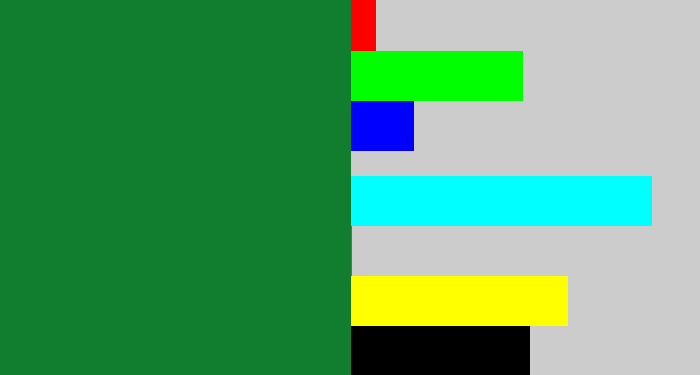 Hex color #117d2f - darkish green