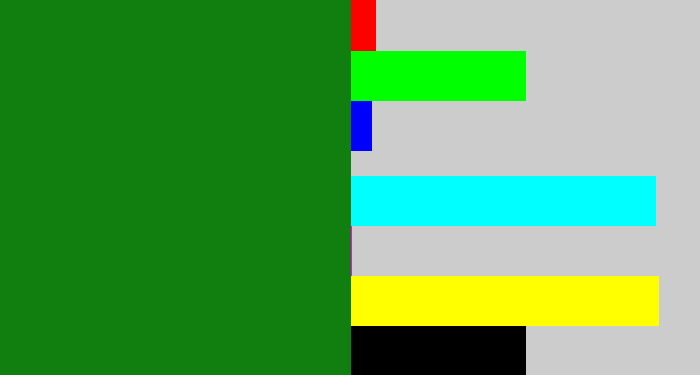 Hex color #117f0f - true green