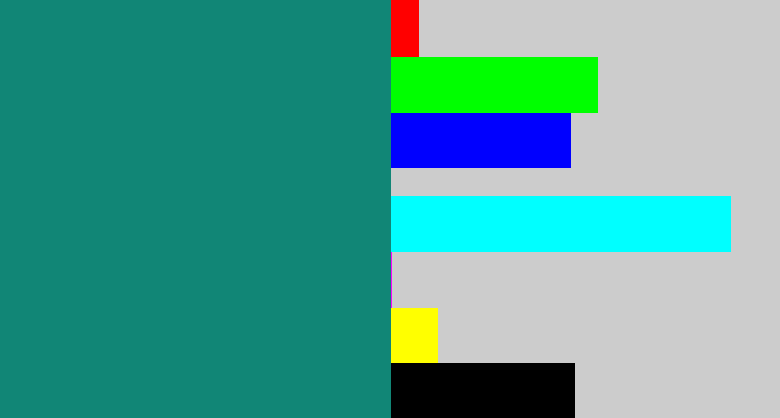 Hex color #118676 - blue green