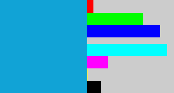 Hex color #11a3d6 - turquoise blue