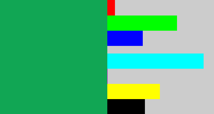 Hex color #11a654 - emerald