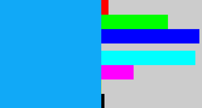 Hex color #11a9f7 - azure
