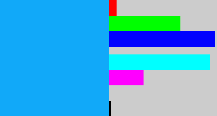 Hex color #11a9f9 - azure