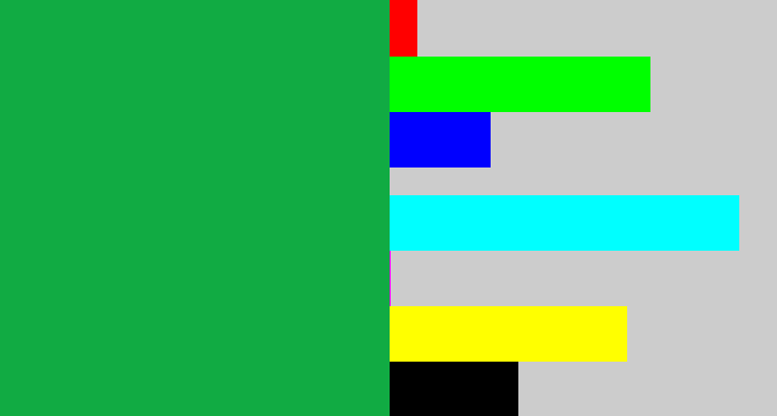 Hex color #11ab43 - emerald