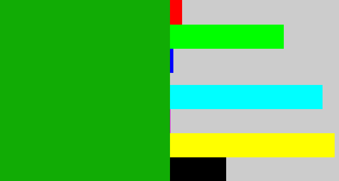 Hex color #11ac05 - green