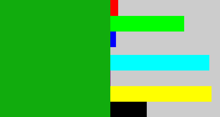 Hex color #11ac0d - green