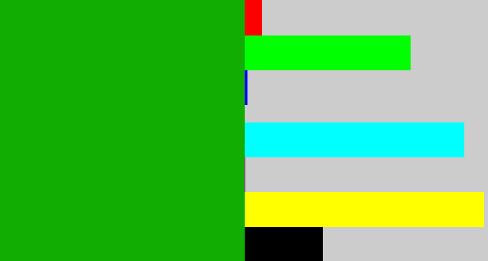 Hex color #11ad03 - green