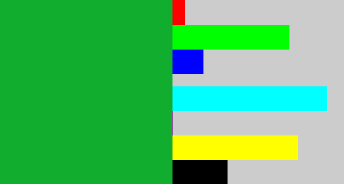 Hex color #11ad2e - kelly green