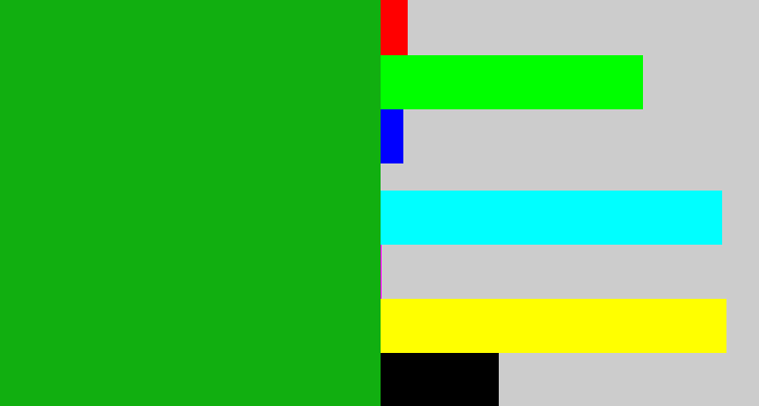 Hex color #11af10 - green