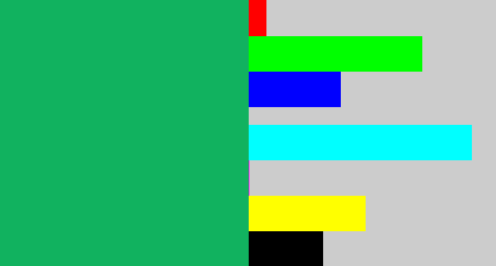 Hex color #11b25f - bluish green