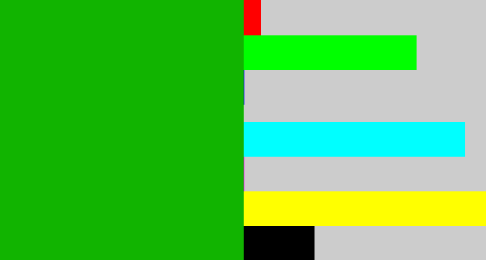 Hex color #11b400 - green