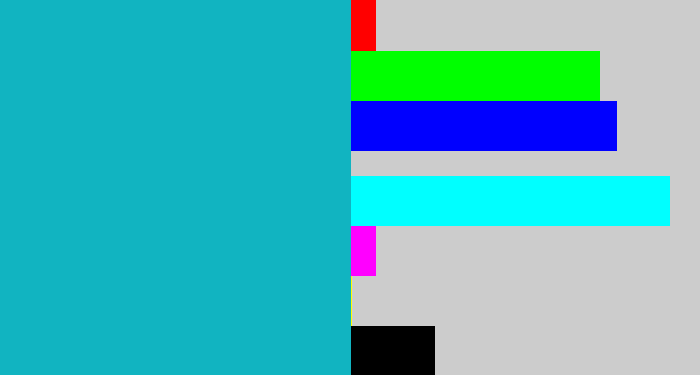 Hex color #11b4c1 - turquoise blue