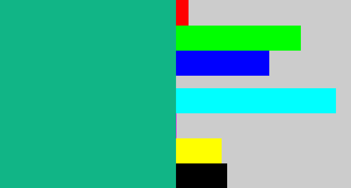Hex color #11b586 - green blue
