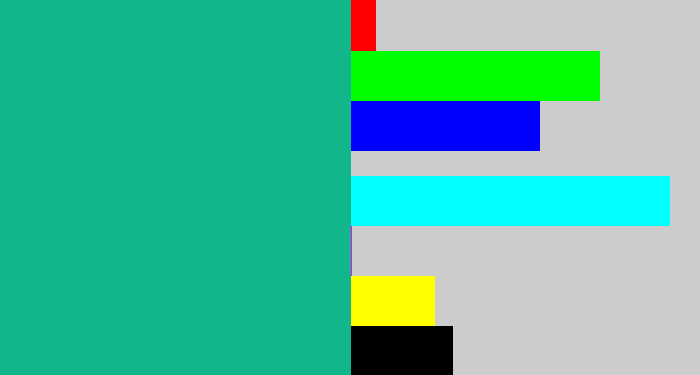 Hex color #11b68a - green blue