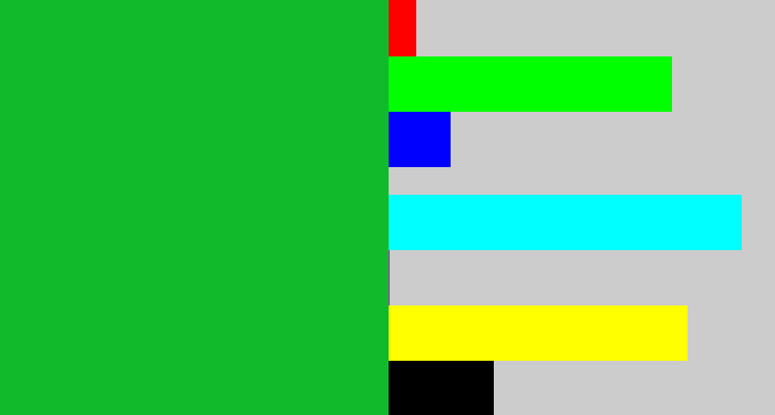 Hex color #11ba2a - green